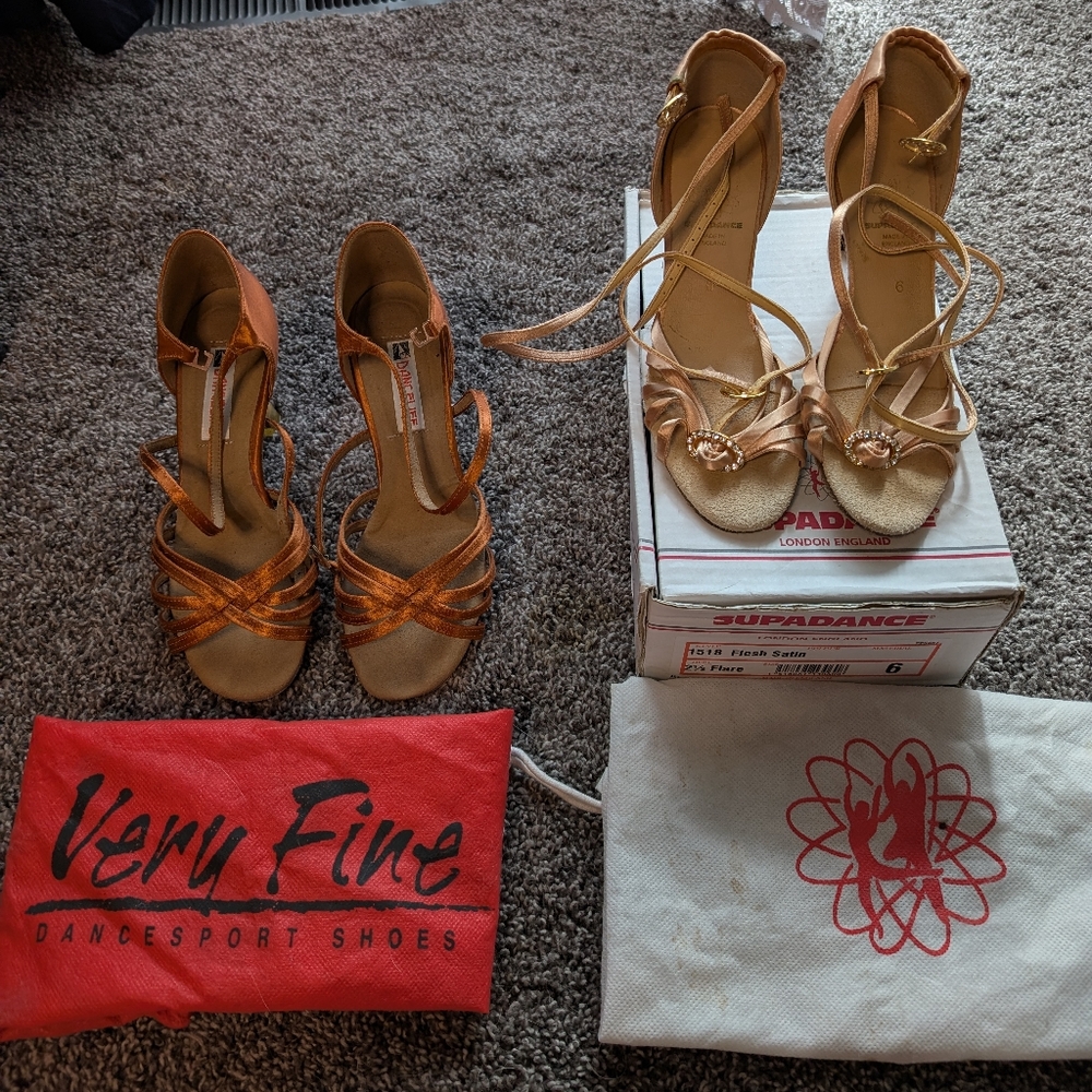 Pair Of Women's Tan Dance Shoes - Supadance And Dancelife - UK Dance Size 6